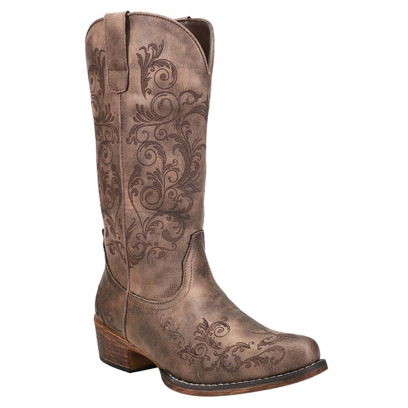 ROPER Womens Tall Stuff Embroidery Snip Toe Casual Boots Mid Calf Low Heel 1-2" - Brown - Size 9 B - Image 2